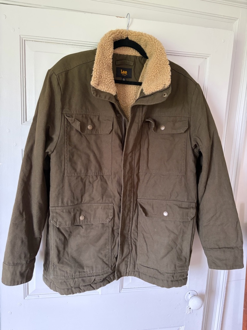 Lee Olive Canvas Field Jacket with Sherpa Lining - Barn Coat - Chore Jacket
